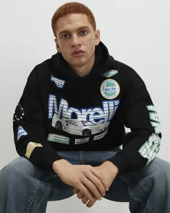 Black Oversized Fit Morelli Badged Car Hoodie