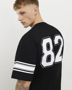 Black Oversized Fit Stripe 82 T-Shirt
