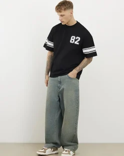 Black Oversized Fit Stripe 82 T-Shirt