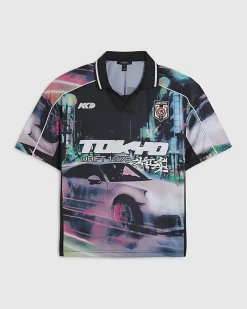 Black Oversized Fit Tokyo Drift Polo Shirt