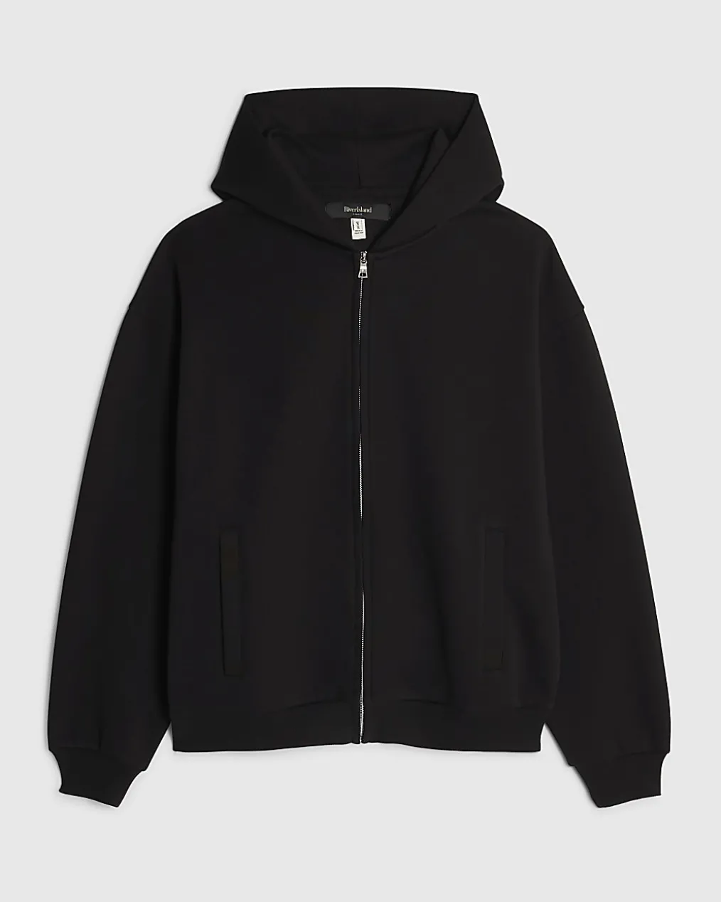 Black Oversized Fit Zip Through Hoodie