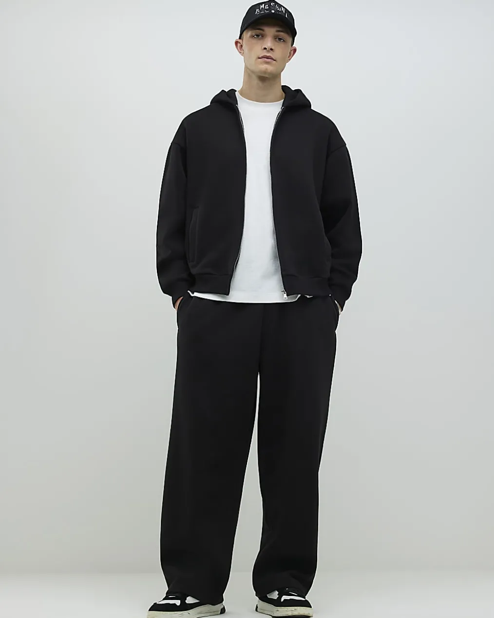 Black Oversized Fit Zip Through Hoodie