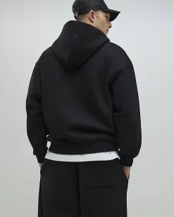 Black Oversized Fit Zip Through Hoodie