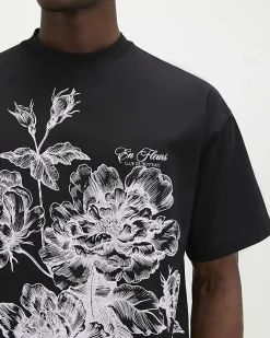 Black Oversized Floral Midweight T-Shirt