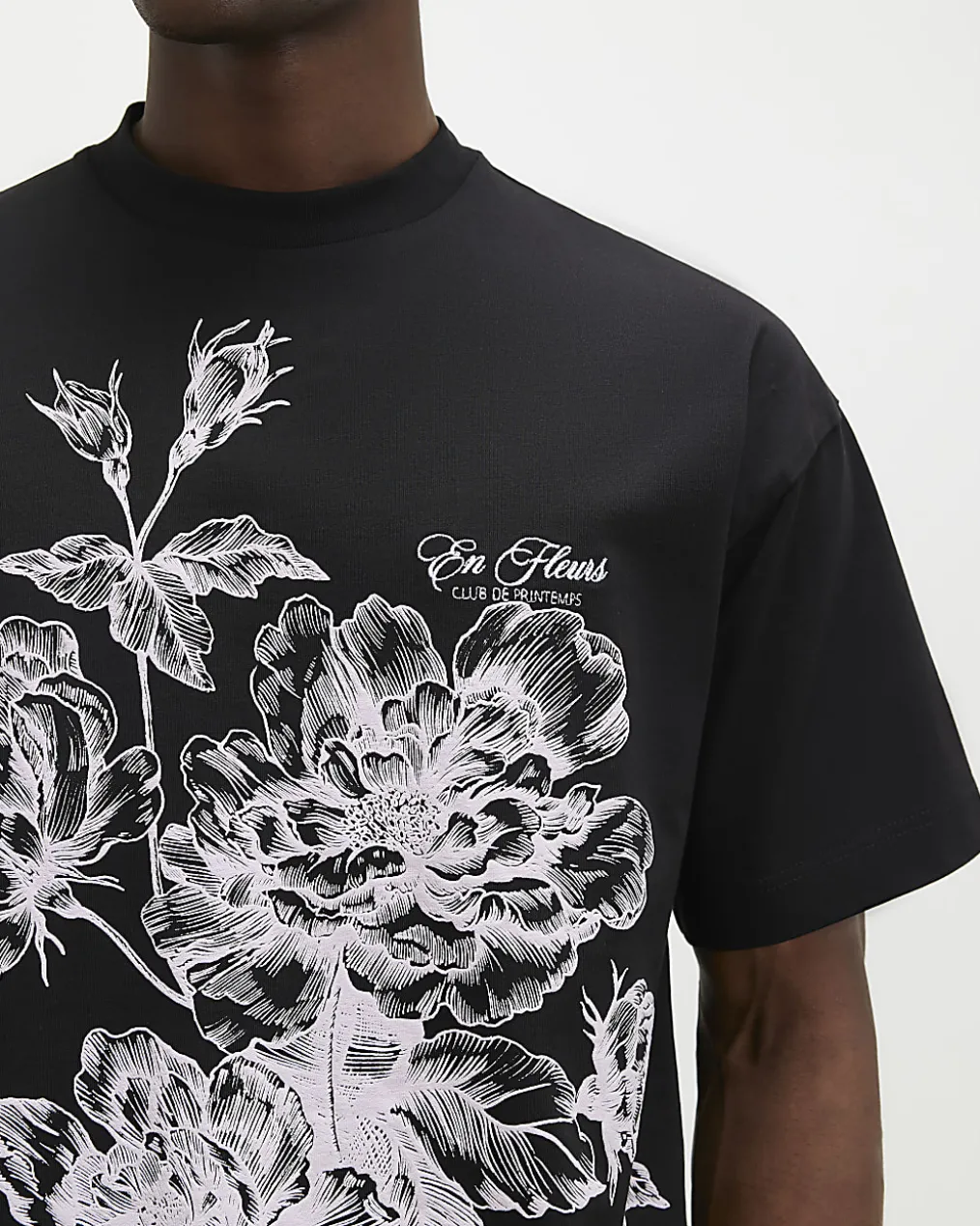 Black Oversized Floral Midweight T-Shirt