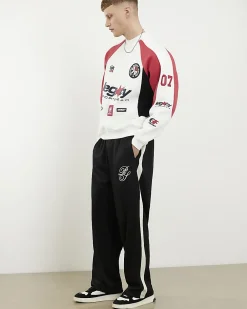 Black Oversized Wide Leg Side Stripe Joggers