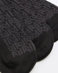Black Pack Of 5 Ribbed Monogram Trainer Socks