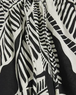 Black Palm Print Beach Trousers