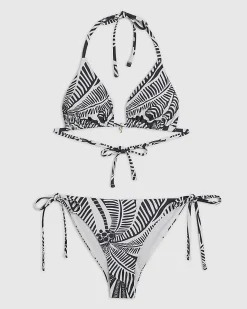 Black Palm Tree Print Triangle Bikini Set