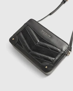 Black Panelled Chevron Boxy Cross Body Bag