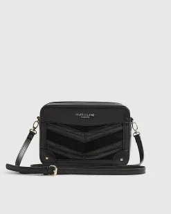 Black Panelled Chevron Boxy Cross Body Bag