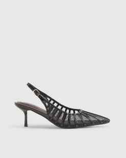 Black Panelled Mesh Slingback Court Heels