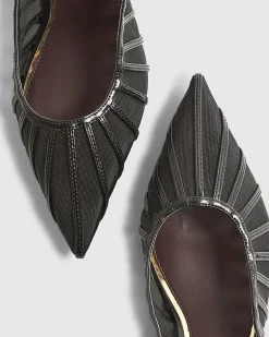 Black Panelled Mesh Slingback Court Heels
