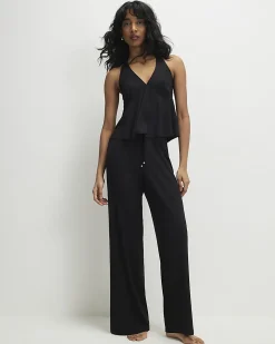 Black Peplum Halter Neck Lounge Set