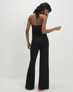Black Peplum Halter Neck Lounge Set