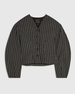 Black Pinstripe Cocoon Sleeve Jacket