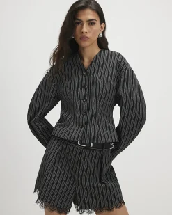Black Pinstripe Cocoon Sleeve Jacket