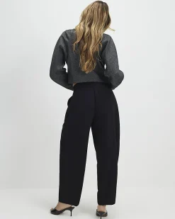 Black Pleated Barrel Leg Trousers