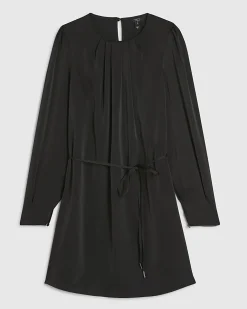 Black Pleated Neck Mini Shift Dress