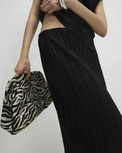 Black Plisse Midi Skirt