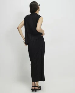 Black Plisse Midi Skirt