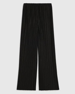 Black Plisse Wide Leg Trousers