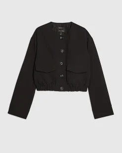 Black Pocket Detail Bomber Jacket