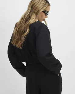 Black Pocket Detail Bomber Jacket