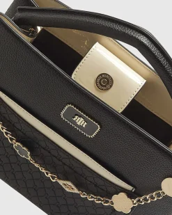 Black Pocket Front Charm Tote Bag