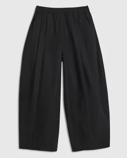 Black Poplin Barrel Leg Trousers