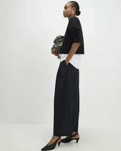 Black Poplin Barrel Leg Trousers