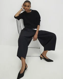 Black Poplin Barrel Leg Trousers