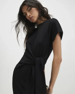 Black Premium Tie Side Midi Dress