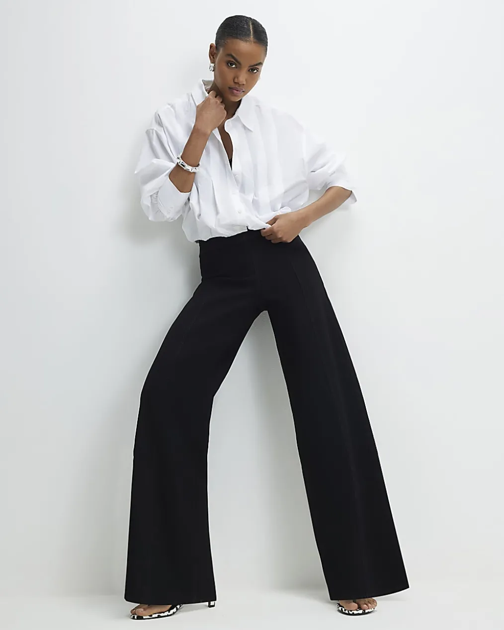 Black Pull-On Sculpt Palazzo Jeans