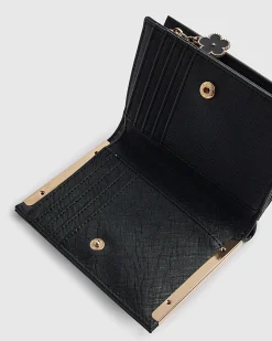 Black Quilted Monogram Print Fold Out Purse