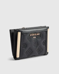 Black Quilted Monogram Print Fold Out Purse