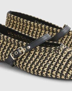 Black Raffia MaryJane Flat Ballet Pumps