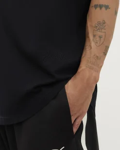 Black Regular Fit Cotton Curve Hem T-Shirt