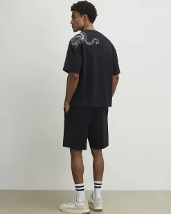 Black Regular Fit Embroidered Dragon Shorts
