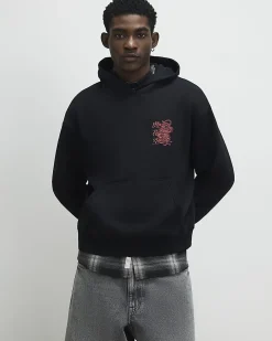 Black Regular Fit Fight Snake Hoodie
