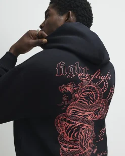 Black Regular Fit Fight Snake Hoodie