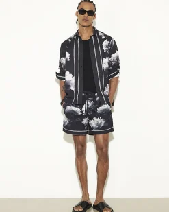 Black Regular Fit Floral Swim Shorts
