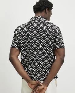 Black Regular Fit Geometric Embroidered Shirt