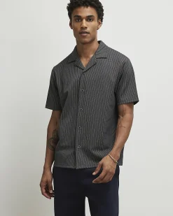 Black Regular Fit Geometric Jacquard Shirt