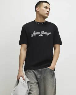Black Regular Fit Houndstooth T-Shirt