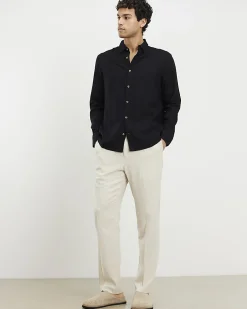 Black Regular Fit Linen Blend Shirt