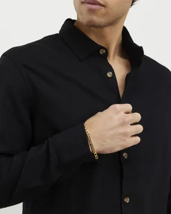 Black Regular Fit Linen Blend Shirt