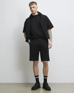 Black Regular Fit Longer Length Cargo Shorts