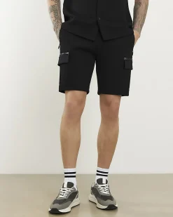 Black Regular Fit Nylon Pocket Cargo Shorts