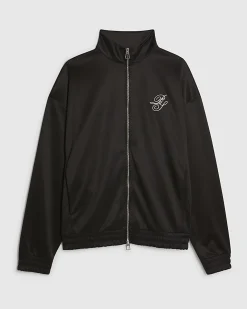 Black Regular Fit Script Zip Through Jacket